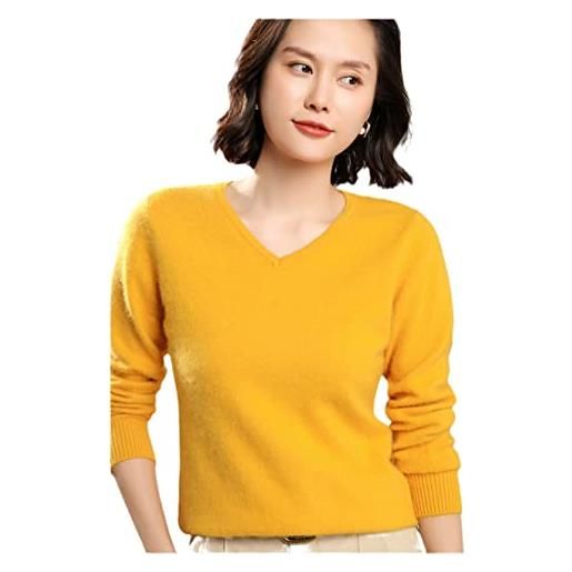Youllyuu maglione di cashmere di visone spesso maglione maglione maglione pullover con scollo a v plus size slim caldo maglione lavorato a maglia, giallo, xxl