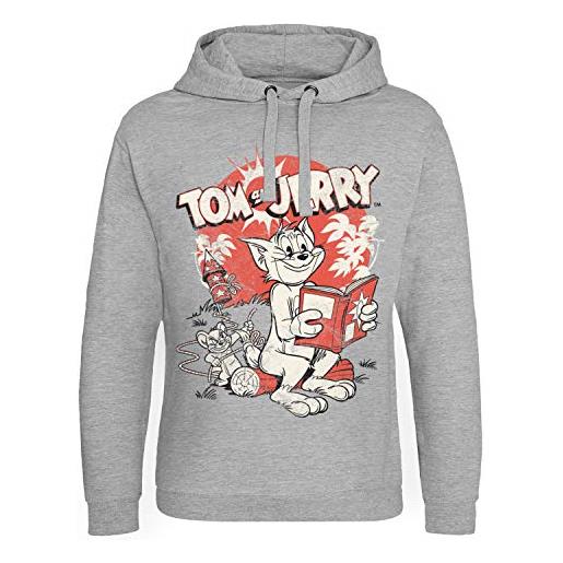 Tom & Jerry licenza ufficiale vintage comic epic felpa con cappuccio (heather grigio), xx-large