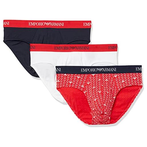 Emporio Armani underwear 3-pack brief pure cotton, confezione da 3 lettere, uomo, blu (white/pr. Fire/marine), m