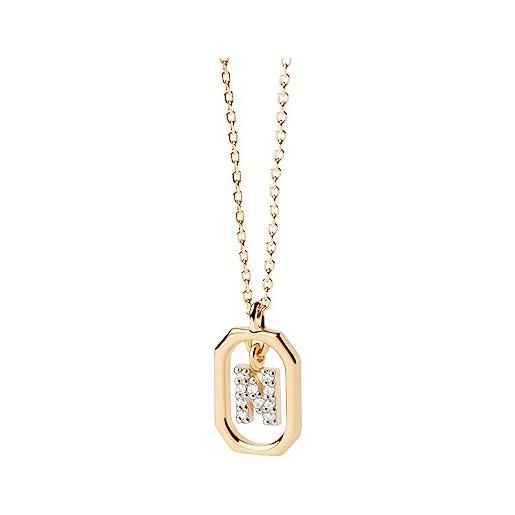 PDPaola mini letter n necklace - collana con nome a lettera, colore: oro, onesize, argento sterling, zirconia cubica