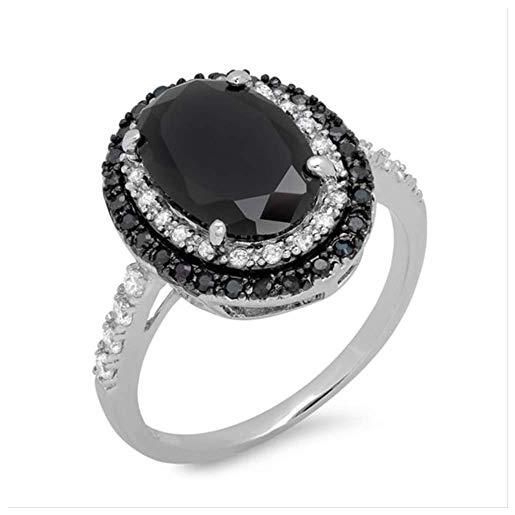 ZHUDJ anello con spinello nero argento sterling 925 gioielleria raffinata anelli con pietre preziose nere per donna zircone a forma ovale regalo 8 nero