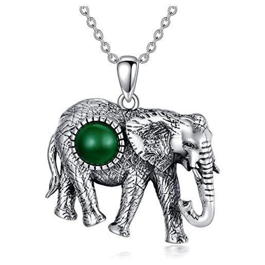BETHZA collana con elefante, in argento sterling 925, giada verde, maestoso ciondolo a forma di elefante, portafortuna, gioielli, regalo per donne, argento sterling