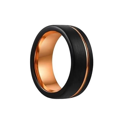 COPAUL anello in tungsteno con anello nero da 8 mm, fedi nuziali scanalate in oro rosa con incisione per uomo donna, taglia 30