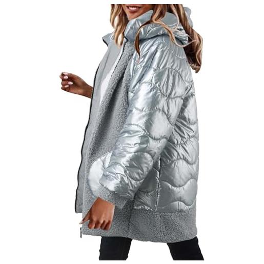 Generico piumino+donna+sci - giacca imbottita lucida da donna cappotto caldo invernale con bottoni di media lunghezza cappotto caldo in peluche con cappuccio carino piumino da montagna
