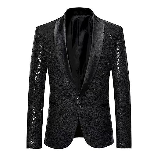 Kromoc uomo paillettes colorate blazer nero scialle lapel cappotto smoking a un bottone partito prom banquet cosplay suit giacca