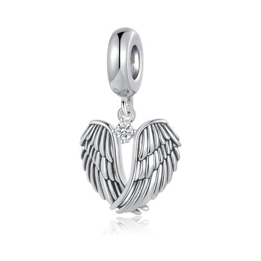 LSxAB charm a forma di ali di angelo custode, compatibile con braccialetti pandora, metallo, nessuna pietra preziosa