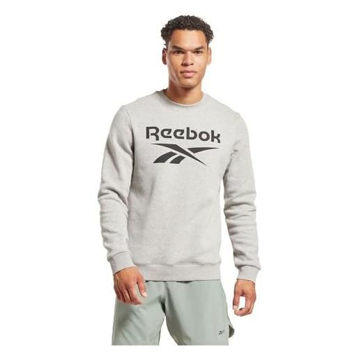 Reebok logo grande impilato crew maglia di tuta, grigio erica, s uomo
