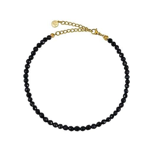 GD GOOD.designs EST. 2015 cavigliere da donna con perle di agata 4mm - impermeabile - cavigliera in pietra naturale nera con chiusura regolabile in oro 18k