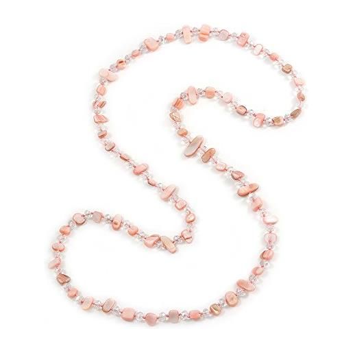 Avalaya statement - collana lunga con perle di cristallo, colore: rosa pallido/trasparente e perle di vetro, lunghezza 110 cm, vetro vetro conchiglia di mare