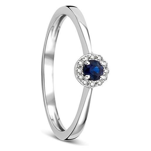 Orovi anello donna in oro bianco con zaffiro e diamanti taglio brillante ct 0.05 e zaffiro blu ct 0.16 oro 9 kt / 375
