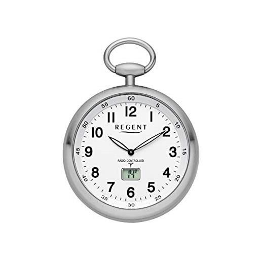 REGENT orologio da tasca senza fili - accessorio senza tempo per uomo cultato - super leggibile - materiale: acciaio - catena inclusa (diametro cassa 49 mm), bianco