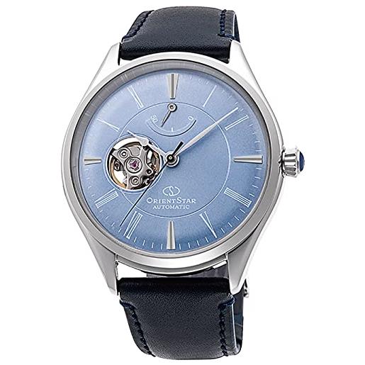 Orient star orologio classico semi-scheletro con quadrante blu pallido re-at0203l, blu, blu, blu, cinturino