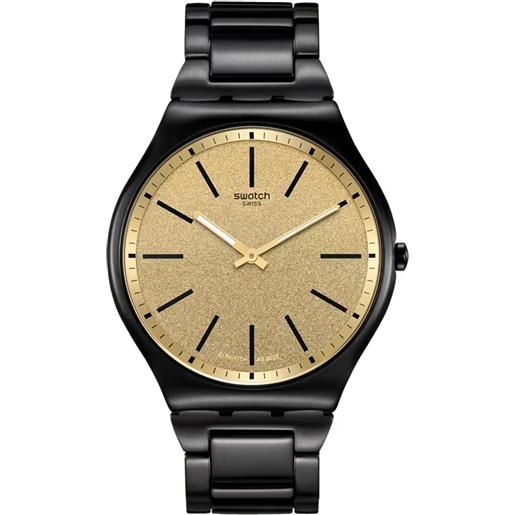 Swatch / skin irony / dashing slate / orologio unisex / quadrante dorato / cassa e bracciale acciaio