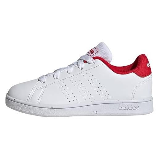 adidas advantage lifestyle court lace shoes, sneaker unisex - bambini e ragazzi, ftwr white ftwr white better scarlet, 37 1/3 eu