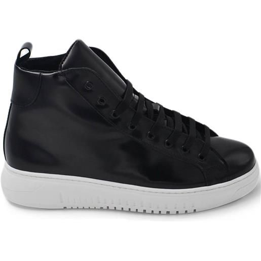 Malu Shoes sneakers uomo alta stivaletto in vera pelle vinile nera fondo army bianco made in italy moda
