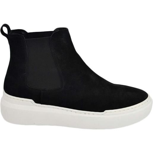 Malu Shoes beatles uomo stivaletto con elastico in vera pelle camoscio nera con gomma alta bianca sportiva made in italy handmade