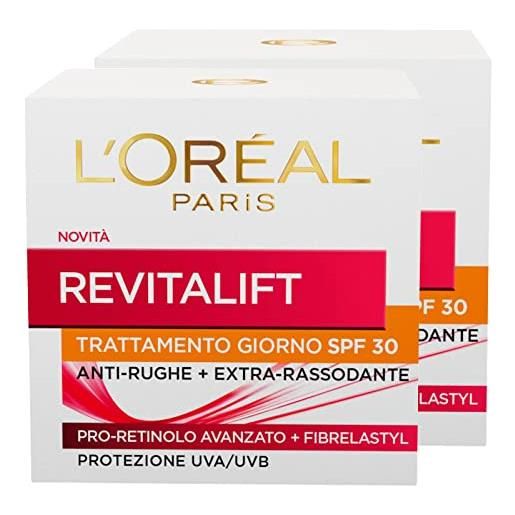 L'Oréal Paris revitalift crema giorno viso anti-rughe protezione uva/uvb spf30 trattamento extra rassodante con pro-retinolo avanzato + fibrelastyl - 2 barattoli da 50ml