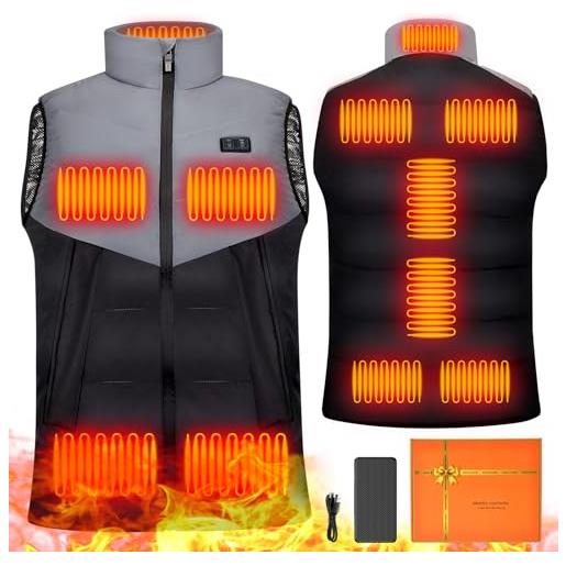 CWAWF giubbotto riscaldante ricaricabile per uomini e donne, giacca riscaldante leggera ricaricabile, 11 zone di riscaldamento con batteria, grigio e nero. , l