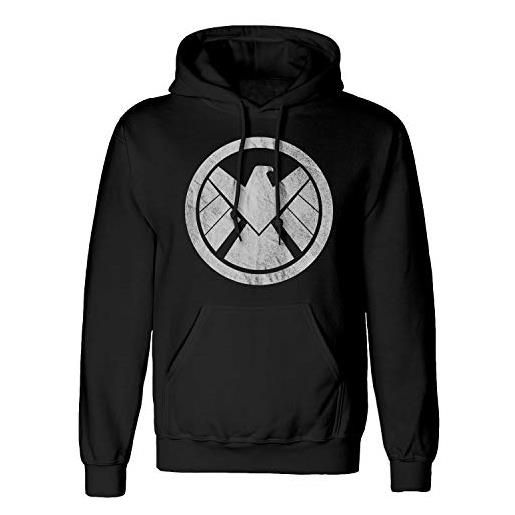 Popgear marvel avengers assemble shield logo men's pullover hoodie black felpa con cappuccio alla moda, nero, xl uomo