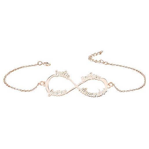 Godmoy braccialetto infinity nome bracciale personalizzato con nome - 4 nomi | argento sterling 925 / oro/oro rosa