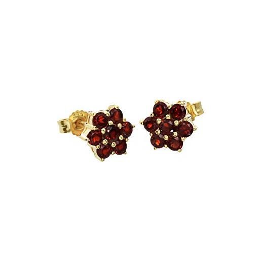 NKlaus coppia di orecchini a perno con fiore di granato da 8 mm 333 oro giallo 8 carati da donna 9208