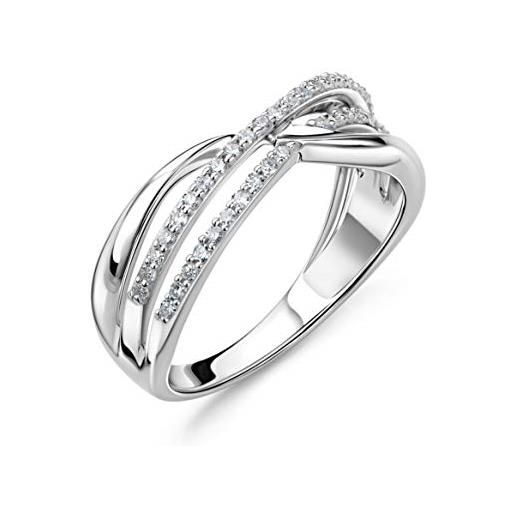 OROVI anello da donna in oro bianco con diamanti da 0,20 ct, anello eternity in oro 9 carati (375) e diamanti, oro
