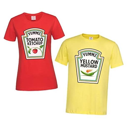 Gattablu coppia di t-shirt magliette uomo e donna lui e lei ketchup e mostarda divertenti yummz!Idea regalo!