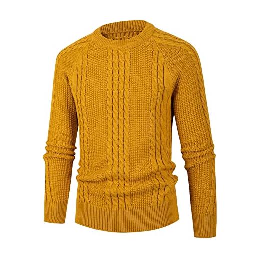 LOIJMK maglione invernale caldo, jacquard, da uomo, oversize, girocollo, a righe, tinta unita, casual, per autunno e inverno, giallo. , m