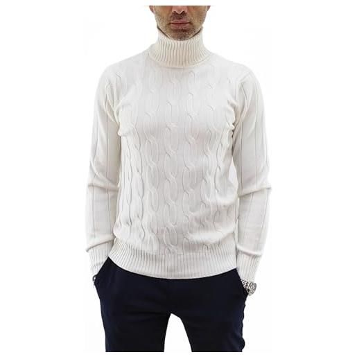 RDV maglione uomo collo alto docevita pullover lana a trecce invernale (xl, bianco)