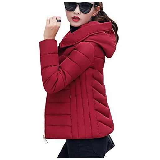 DianShaoA cappotto donna inverno piumino colletto in pelliccia calda giacche giubbotto con cerniera slim fit elegante casual giubbino nero xl