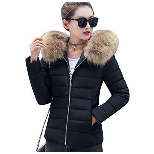 DianShaoA cappotto donna inverno piumino colletto in pelliccia calda giacche giubbotto con cerniera slim fit elegante casual giubbino rosso xl