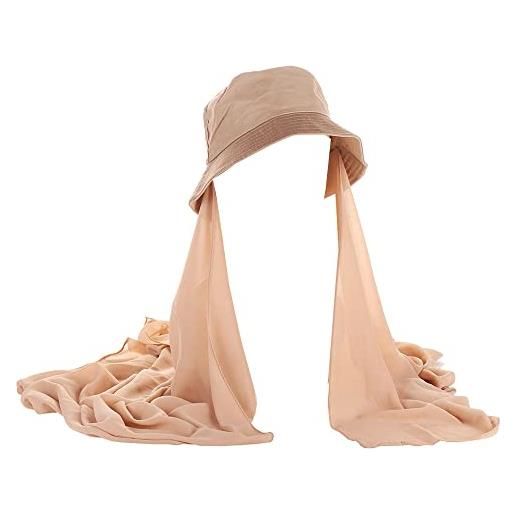 JDYaoYing instant hijab donne musulmano hijab bucket hat con chiffon lungo sciarpa wrap sciarpe testa sciarpa, cachi, 6