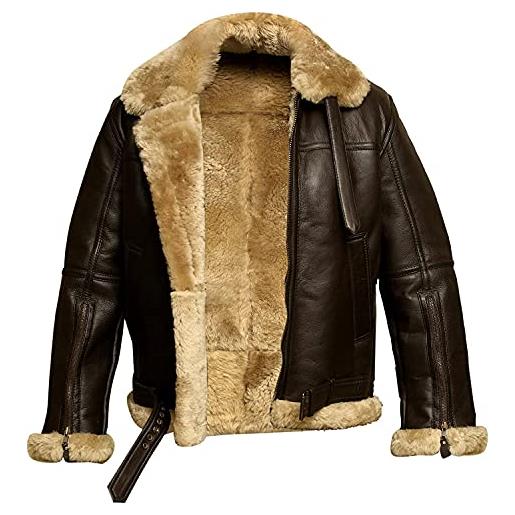 Giacca Nera da Uomo Cappotto Pelle di Montone WW2 Pilota Invernale Calda -  Nero / X-Small