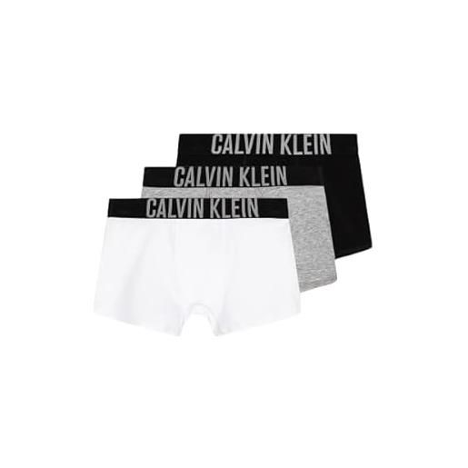 Calvin Klein boxer tronco intense power bambino. Confezione 3 pezzi nero/grigio/bianco. Fascia elastica in vita con logo grigio. Nero