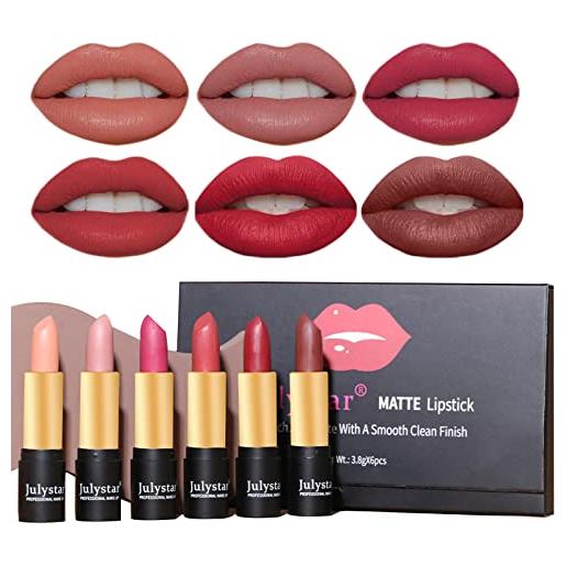 Joyeee 6pcs matte lipstick for women, velvet rich beige nude rose pink brown red lipstick set, long lasting waterproof lip makeup gift sets for girls, women