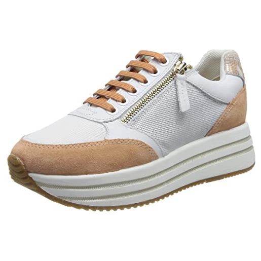 Geox d kency, scarpe da ginnastica donna, white peach, 39 eu