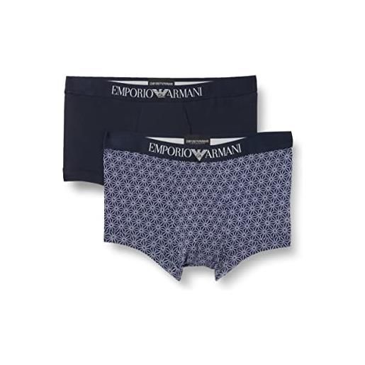 Emporio Armani underwear 2pack trunk classic patter mix, boxer in confezione da 2, uomo, blu (geometri/marine), m