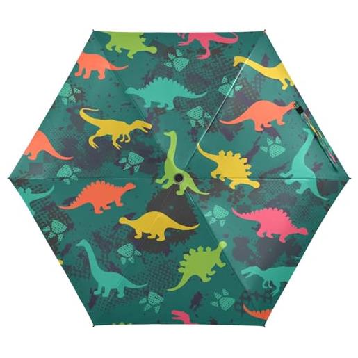 Quteprint ombrello da viaggio a 5 pieghe con motivo a zampa di dinosauro, resistente ai raggi uv, antivento, 6 costole, leggero, compatto, pieghevole, per adulti, adolescenti, bambini, ragazze e