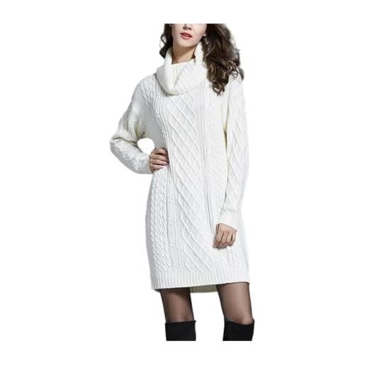 ShangSRS vestito maglione donna invernale abito maglia elegante manica lunga maglione donna abiti collo alto casual (m, bianco)