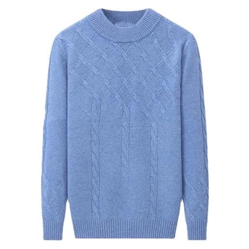 Niiyyjj maglione da uomo in 100% puro cashmere a girocollo, invernale, spesso, tinta unita, grigio chiaro, l