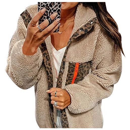 Updayday donna soft teddy sherpa blur fleece giacca leopardata cappotto top manica lunga autunno cappotto caldo giacca moda casual top leopardato felpa oversize invernale per donna ragazze