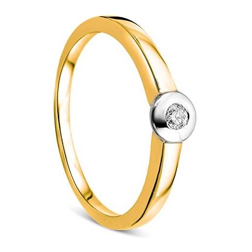 Orovi donna anello di fidanzamento anello solitario in oro anello diamante 9 carati (375) brillianten 0.05 crt zweifarboro bianco e giallo anello in oro con diamanti, due ori, 50 (15.9), colore: 