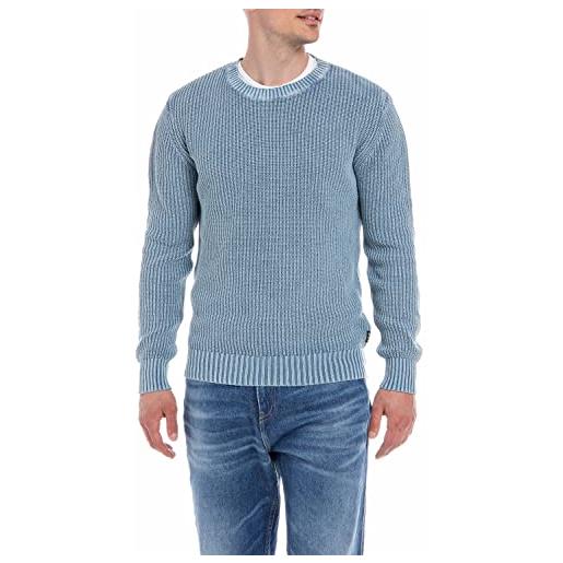 Replay maglione in cotone lavorato a maglia da uomo , blu (dusty azure 281), s