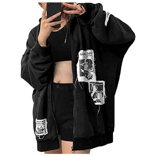 EGSDMNVSQ felpa con cappuccio da donna y2k harajuku goth t-shirt top anime maniche lunghe pullover felpa e-girl streetwear