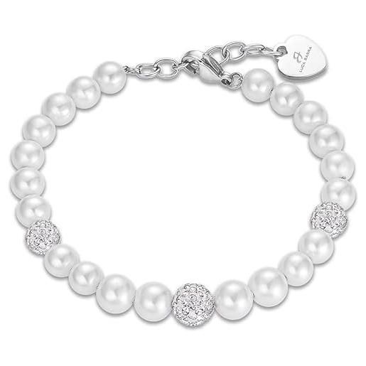 Luca Barra bracciale da donna bracciale in acciaio con perle e cristalli bianchi. Lunghezza: 17 + 3 cm. La referenza è bk2096