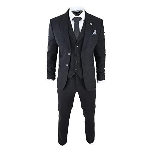 TruClothing.com abito nero da uomo 3 pezzi scacci retro vintage blinders gatsby 1920s - nero 54