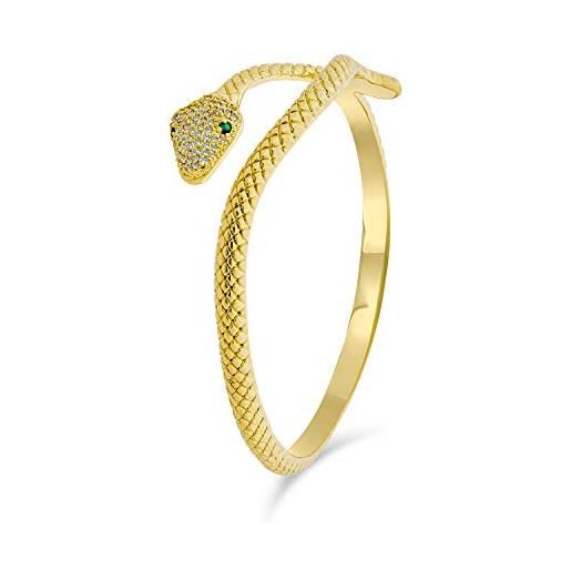 Bling Jewelry stile serpente egiziano occhio verde cz cubic zirconia bypass avvolgente dichiarazione serpente bracciale bangle per le donne 18k oro giallo placcato ottone