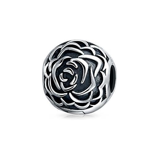 Bling Jewelry bloom floral rose barrel spacer stopper bead charm per donne ossidato. 925 argento chiusura a scatto adatto al bracciale europeo