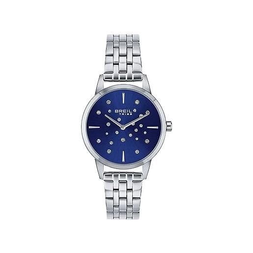 Breil, collezione twinkle sky, orologio cronografo donna in acciaio, quadrante blu sunray con lucenti cristalli, chiusura déployante regolabile 13.5-19 cm, resistente all'acqua