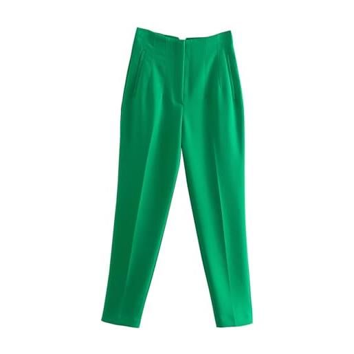 IVYARD abbigliamento europeo e americano 2023 nuovo stile estivo pantaloni multicolori a vita alta a nove punti pantaloni casual slim-verde brillante-s
